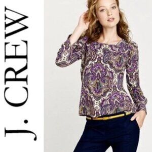 J.CREW Womens XS Purple Paisley Print Talitha Blouse Top L/S Shirt Green 0 2